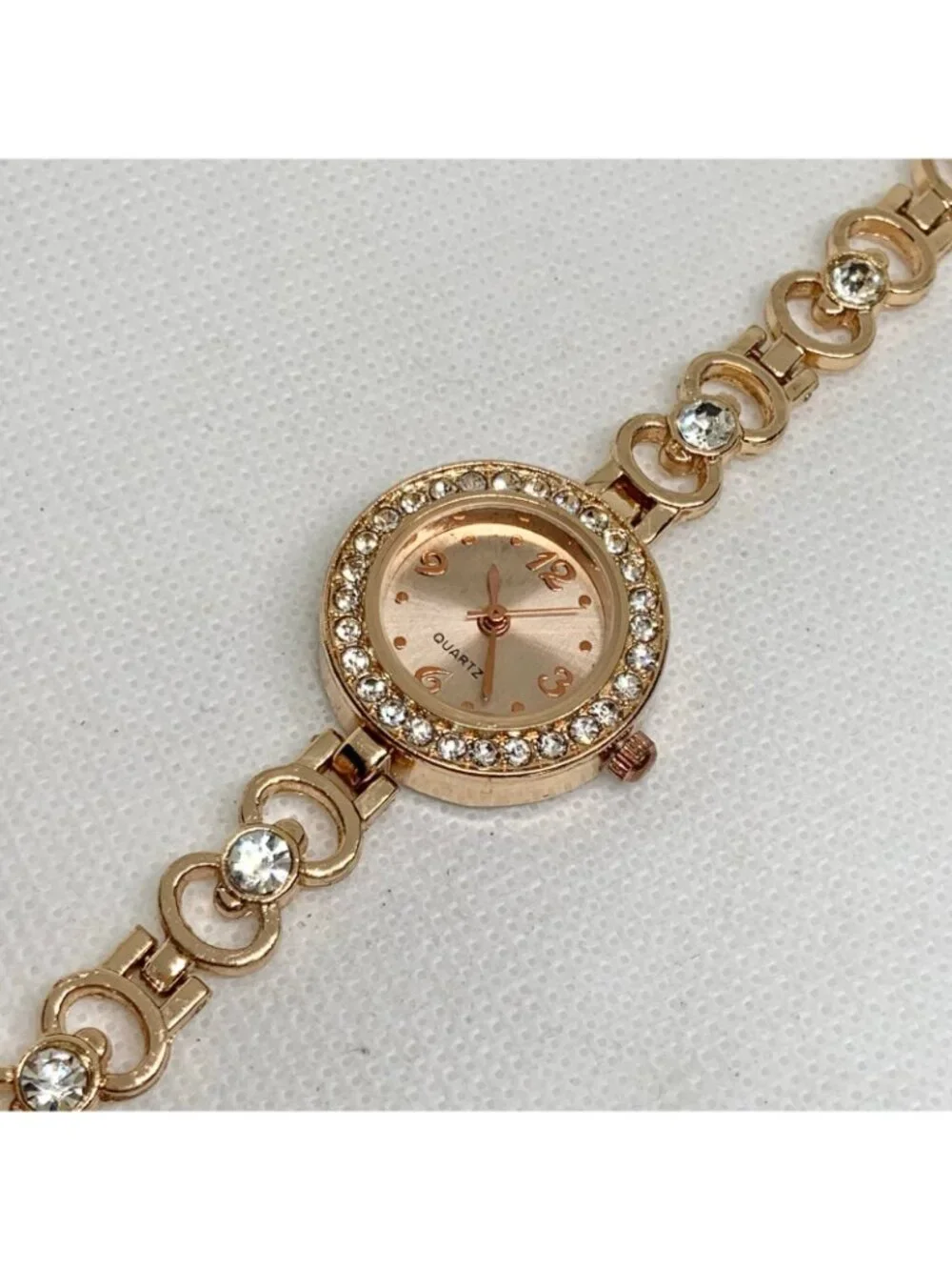 Blear women’s watch rose gold tone 24mm quartz rhinestones up to 7.5” running
